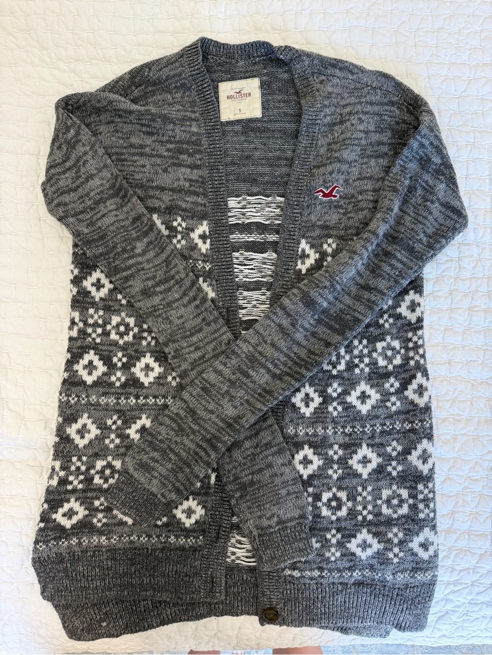 Hollister Gray and White Fair Isle Cardigan